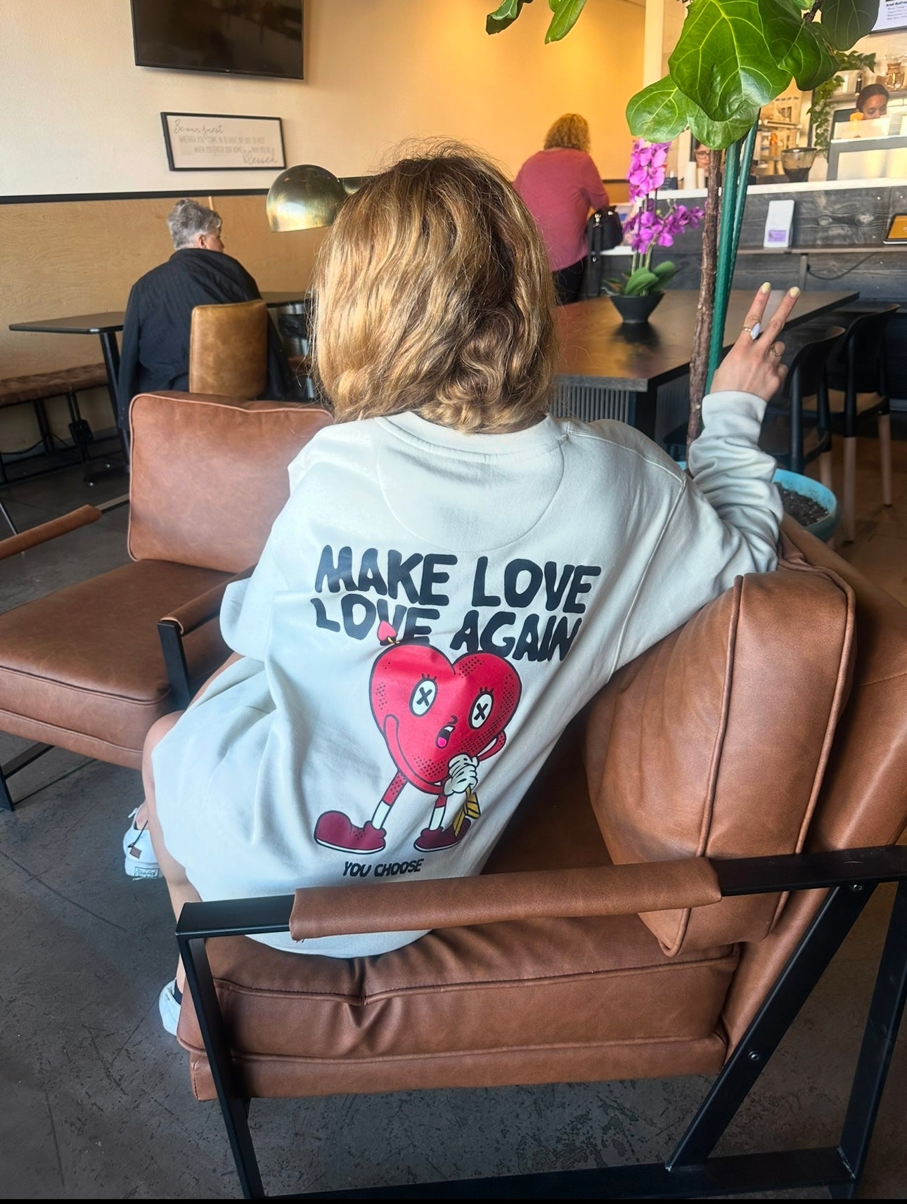 Make Love, Love Again Crewneck ( Sand/Cream)