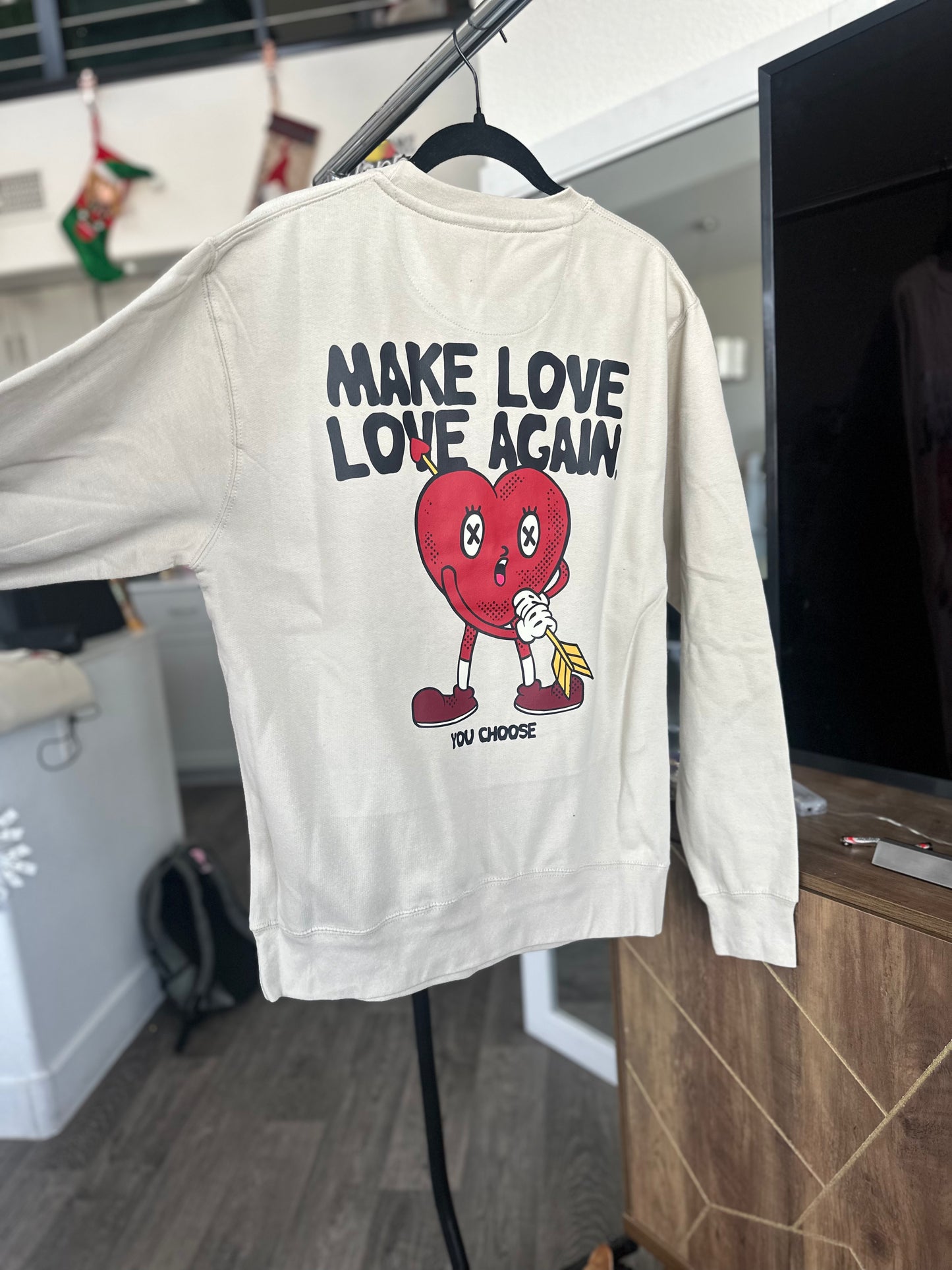 Make Love, Love Again Crewneck ( Sand/Cream)