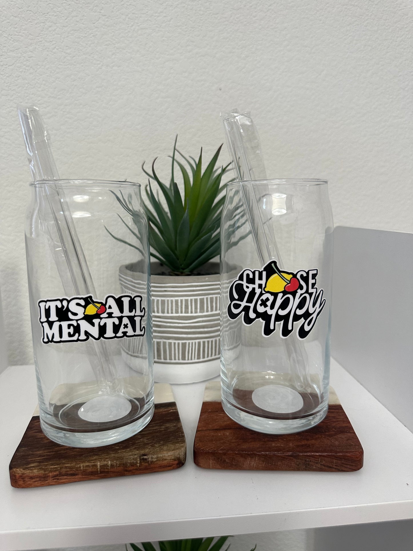 Glass Iced Coffee/Drink Cups ( Pair )