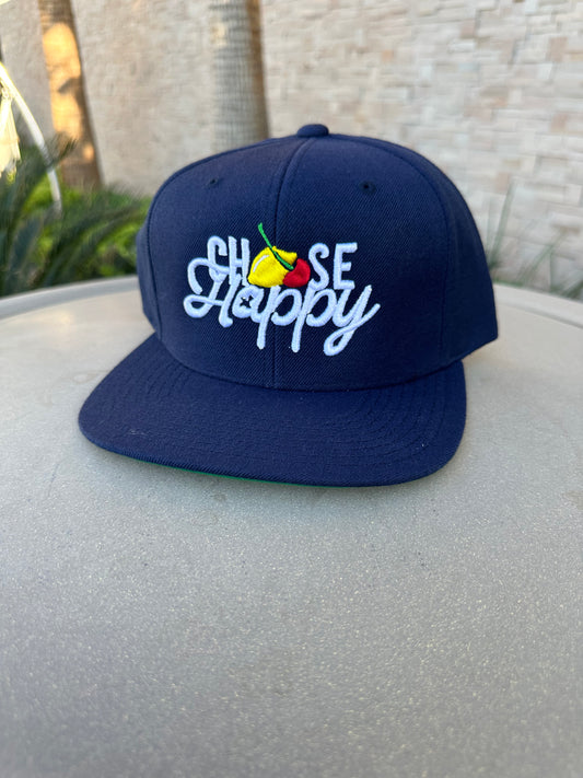 Choose Happy Navy Blue Embroidered Snapback