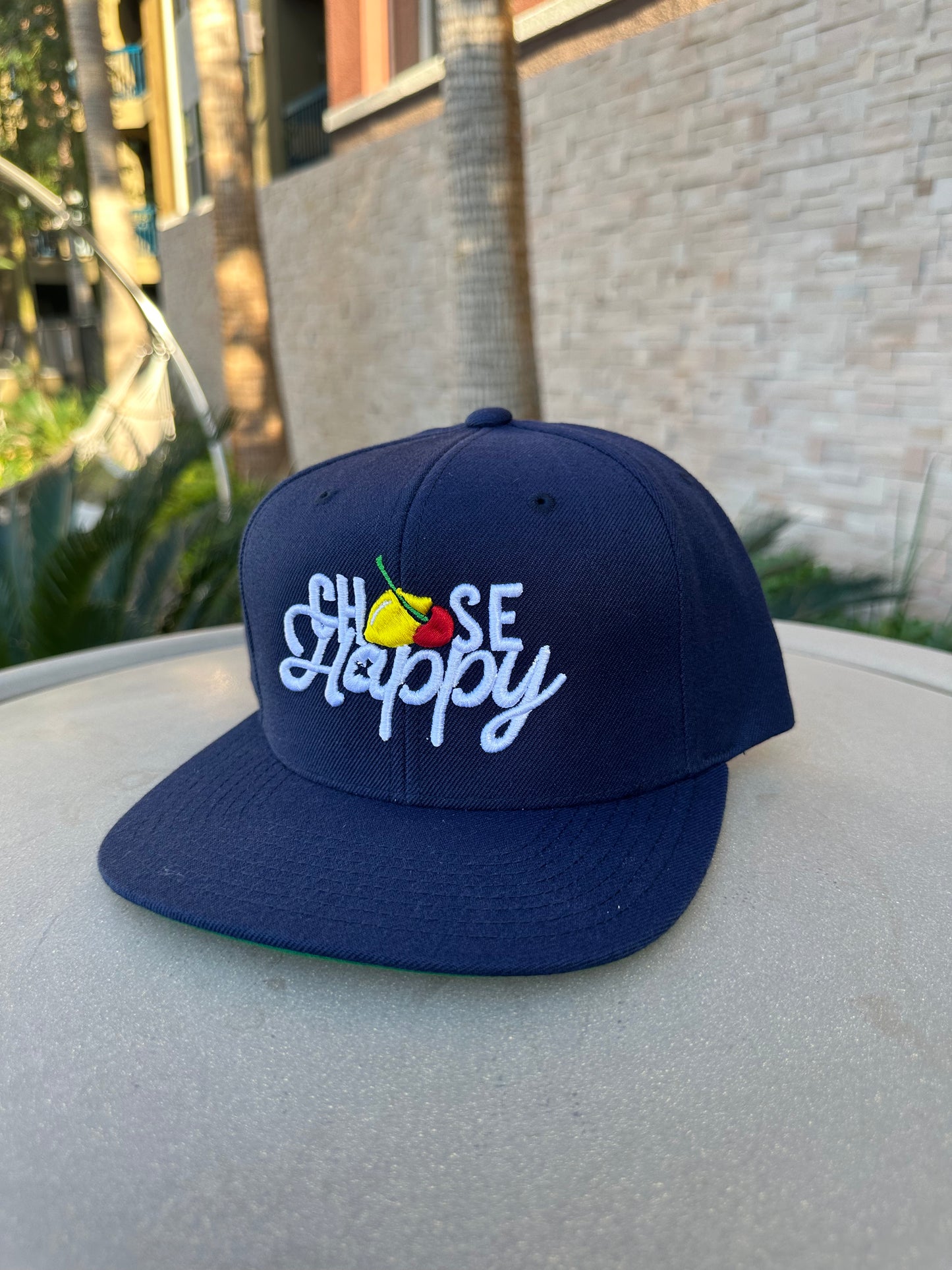 Choose Happy Navy Blue Embroidered Snapback