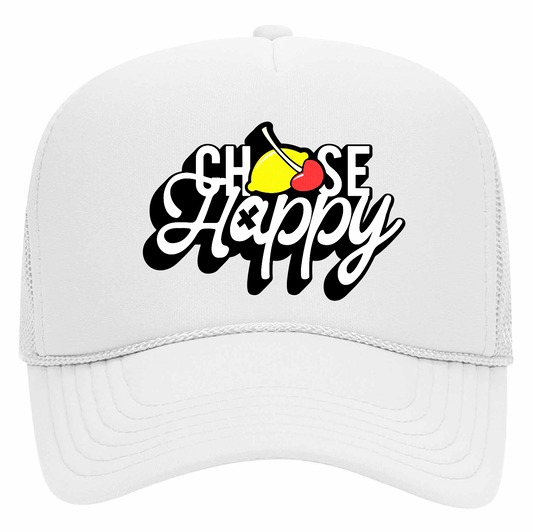 "Choose Happy" White Trucker Hat