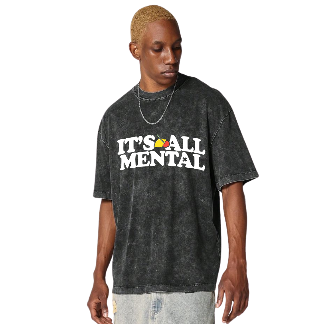 "Its All Mental" Vintage Grey Drop Shoulder Tee ( PRE ORDER )